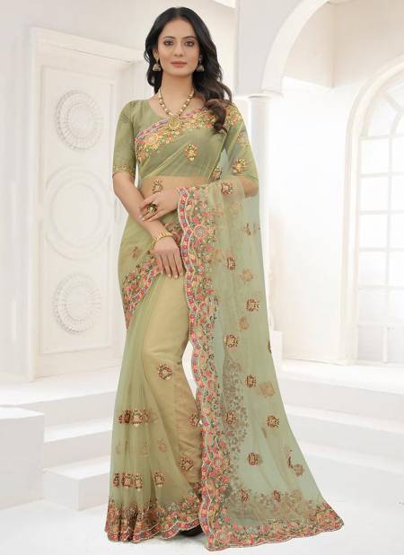 Pista Green Colour EMERGING Fancy Stylish Designer Party Wear Saree Collection 1277